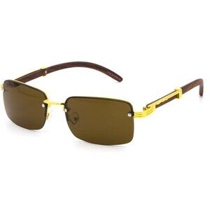 Men Sunglasses Dark Brown Lens Square Gold Frame Street Wear Light Weight Lentes